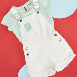 Pantaloons Junior Girls Sequin Embellished Straight Leg Cotton Dungaree With T-Shirt-image-29