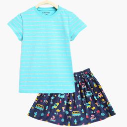 Campana Girls Striped Pure Cotton T-shirt with Skirt-picture-8