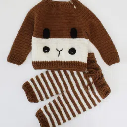 Woonie Unisex Kids Brown & White Handmade Top with Pyjamas-image-14