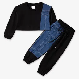 Hopscotch Girls Colourblocked Long Sleeves T-shirt with Trousers Clothing Set-image-31