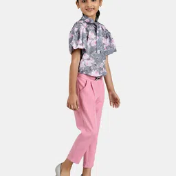 Peppermint Girls Peach-Coloured & Grey Printed Top with Trousers-picture-36