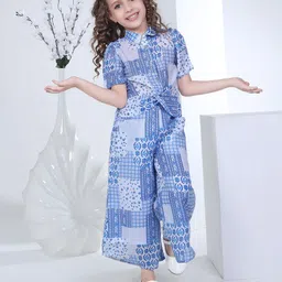 Peppermint Girls Shirt Collar Printed Top with Palazzo-picture-4