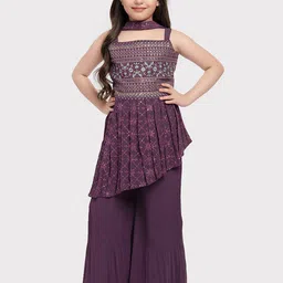 BETTY Girls Ethnic Motifs Embroidered Empire Thread Work Kurta with Sharara & Dupatta-picture-57