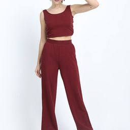 Tokyo Talkies Women Burgundy Crop Co-Ords-picture-22