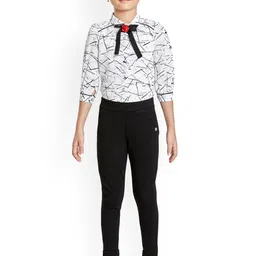 Peppermint Girls Off White & Black Printed Shirt with Leggings-image-67