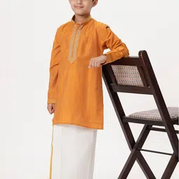 Ramraj Boys Mandarin Collar Thread Work Straight Kurta With Dhoti-picture-18