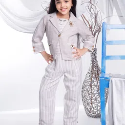 Peppermint Girls Shirt Collar Striped Top with Trouser-picture-39