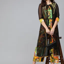 Pannkh Women Black & Yellow Printed Top & Trousers-picture-11