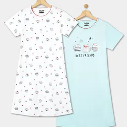 R&B Girls Pack Of 2 Printed Pure Cotton Nightdress-picture-37