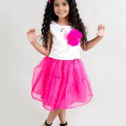 Fairies Forever Girls White & Pink Embellished Top with Organza Skirt-picture-17