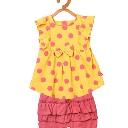 Nino Bambino Girls Yellow & Peach-Coloured Printed Organic Cotton Top with Shorts-image-13