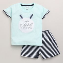 Toonyport Kids Turquoise Blue & White Printed Pure Cotton T-shirt with Shorts-picture-9