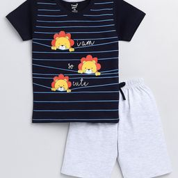 Toonyport Boys Blue Printed T-shirt with Shorts-picture-0
