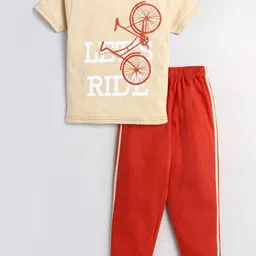 Todd N Teen Boys Brown & Rust Printed Cotton T-shirt with Trousers-picture-41