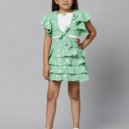Macwin Girls Floral Printed Jacket & Frilled Skirt With Hosiery Inner-image-85