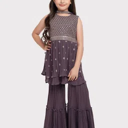 BETTY Girls Ethnic Motifs Embroidered Empire Sequinned Kurta with Sharara & Dupatta-picture-55