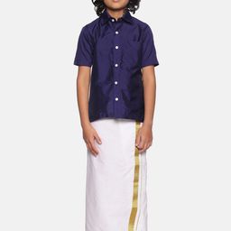 Sethukrishna Boys Navy Blue Shirt With Readymade Dhoti-picture-24