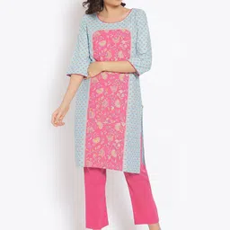 AURELIA Women Blue Ethnic Motifs Printed Kurta with Trousers-image-16