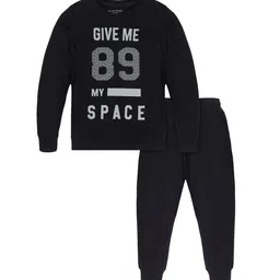 PLUM TREE Boys Black & White Pure Cotton T-shirt with Trousers-picture-32