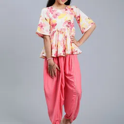 Unique Designers Girls Floral Printed Top With Dhoti Pants-picture-10