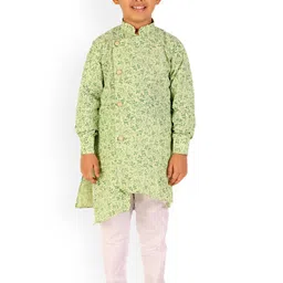 Pro-Ethic STYLE DEVELOPER Boys Green Floral Printed Pure Cotton Kurta with Churidar-picture-22