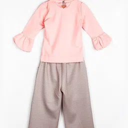 Peppermint Girls Peach-Coloured & Brown Embellished Top with Palazzos image 2