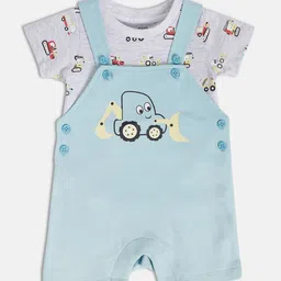MINI KLUB Infant Boys Printed Pure Cotton T-shirt with Dungarees-picture-15