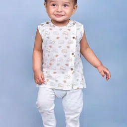 Polka Tots Kids Printed Sleeveless Pure Cotton Kurta With Pyjama image 4