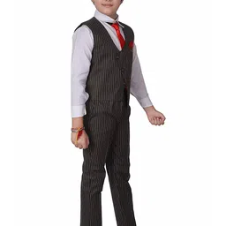 Pro-Ethic STYLE DEVELOPER Boys Black & White Striped Single-Breasted Pure Cotton 3 Pc Suit image 4