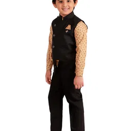 FOURFOLDS Boys Black & Gold-Toned 3-Piece Suit image 4