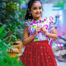 BAESD Girls Floral Printed Flutter Sleeves Semi-Stitched Lehenga & Choli image 2