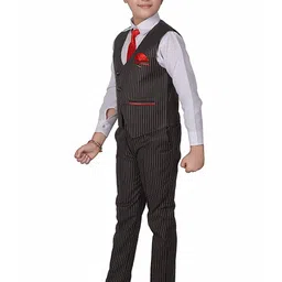 Pro-Ethic STYLE DEVELOPER Boys Black & White Striped Single-Breasted Pure Cotton 3 Pc Suit image 2