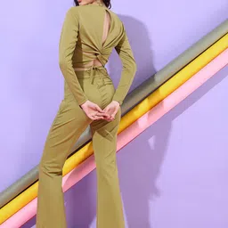 Tokyo Talkies Women Olive Green Crop Top with Trouser image 4