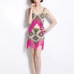 JC Collection Self-Design Crochet Tasselled Co-ords image 2