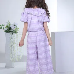 Peppermint Girls Round Neck Short Sleeves Checked Top with Palazzo image 5