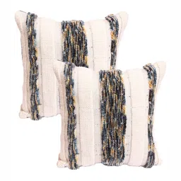 Myntra Elegant Homes Cream-Coloured & Green Set of 2 Striped Woollen Square Cushion Covers image 3