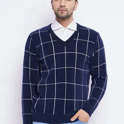 Duke Checked V-Neck Acrylic Pullover Sweater-image-14