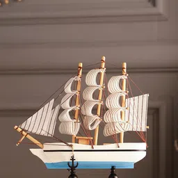EXIM DECOR White & Blue Stripes Sailing Ship Showpiece-picture-26
