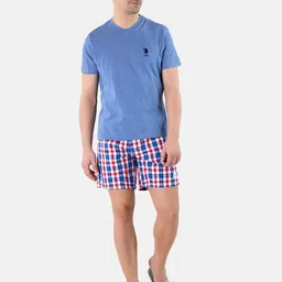 U.S. Polo Assn. Men Blue Solid Pure Cotton V-Neck Lounge T-shirt image 5