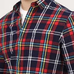 HIGHLANDER Men Black & Red Slim Fit Opaque Checked Cotton Casual Shacket image 2