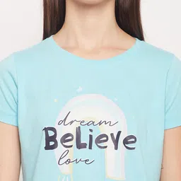 Mast & Harbour Blue Typography Printed Pure Cotton T-shirt image 2