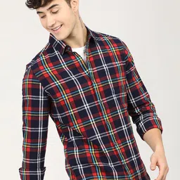 HIGHLANDER Men Black & Red Slim Fit Opaque Checked Cotton Casual Shacket image 3