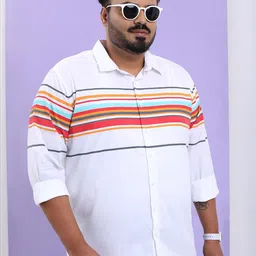 HIGHLANDER Plus Size Horizontal Striped Cotton Shirt image 3