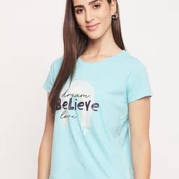 Mast & Harbour Blue Typography Printed Pure Cotton T-shirt image 4