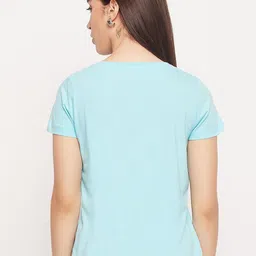 Mast & Harbour Blue Typography Printed Pure Cotton T-shirt image 5