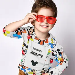 BONKIDS Boys White Mickey Mouse Printed V-Neck T-shirt-picture-17