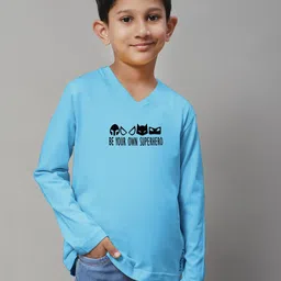 Friskers Boys Turquoise Blue Typography Printed V-Neck T-shirt-picture-18