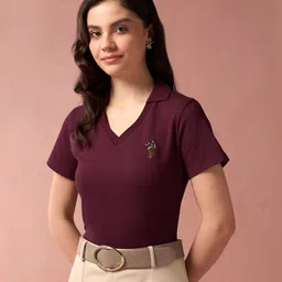 U.S. Polo Assn. Women Solid Polo Collar T-shirt-image-15