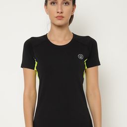 CHKOKKO Women Black & Fluorescent Green Antimicrobial Active Wear Sports T-shirt-picture-15