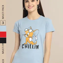 Fabflee Women Pack of 3 Cotton Printed T-shirt image 1